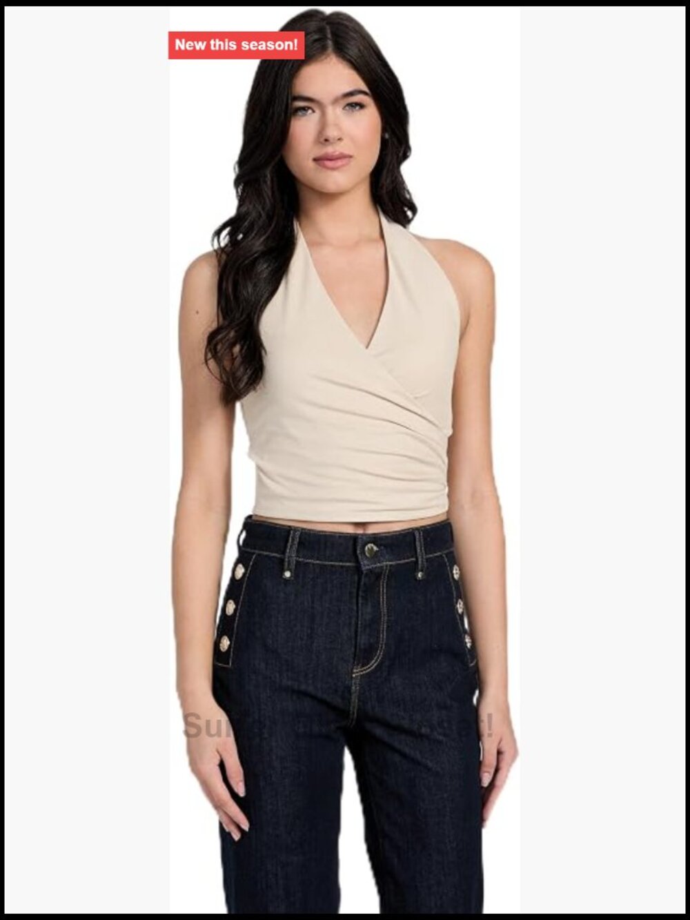 GUESS Eco Sleeveless Kenzie Halter Crop Top Fitted Faux Wrap